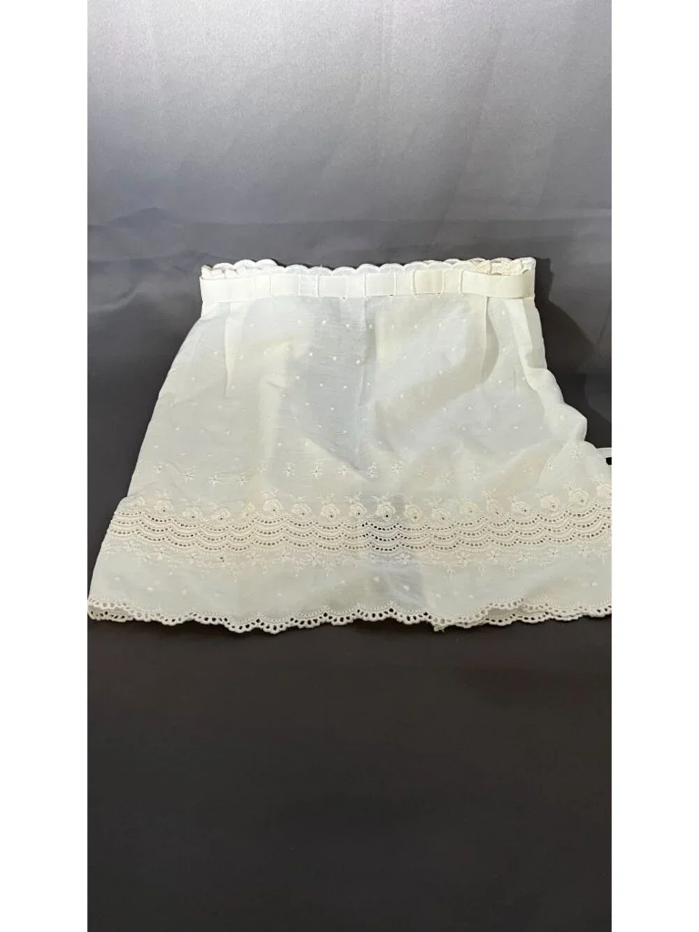 White Eyelet Lace Waist Apron With Delicate Embroidered Details
